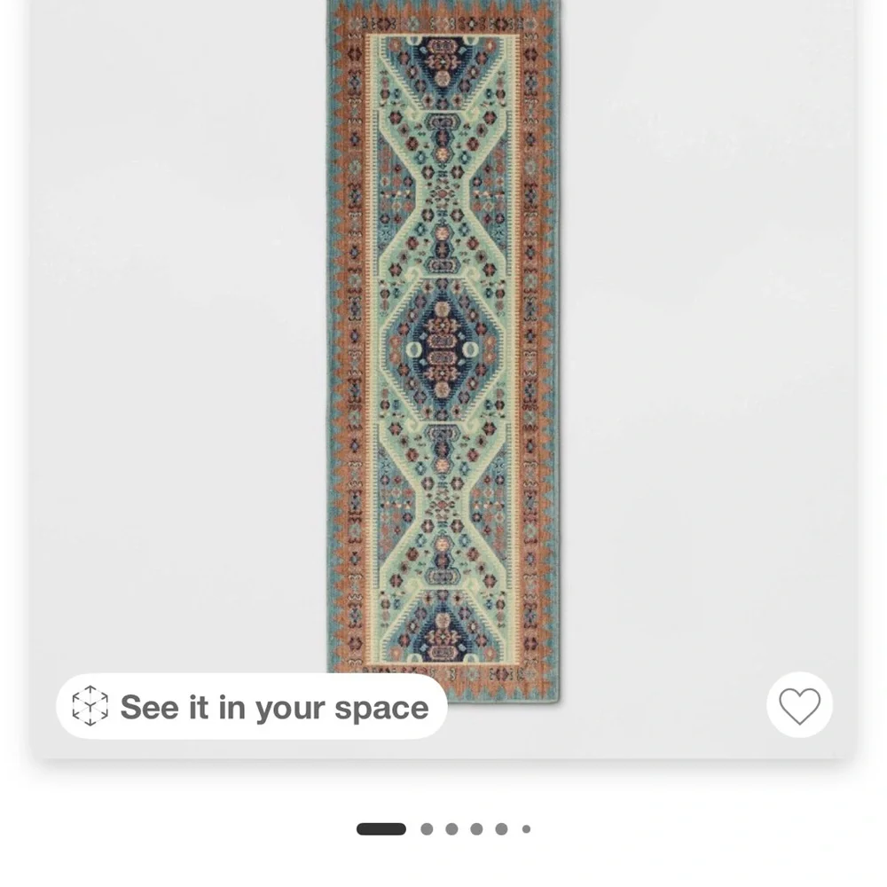 Bohemian Runner Rug with Teal and Rust Design